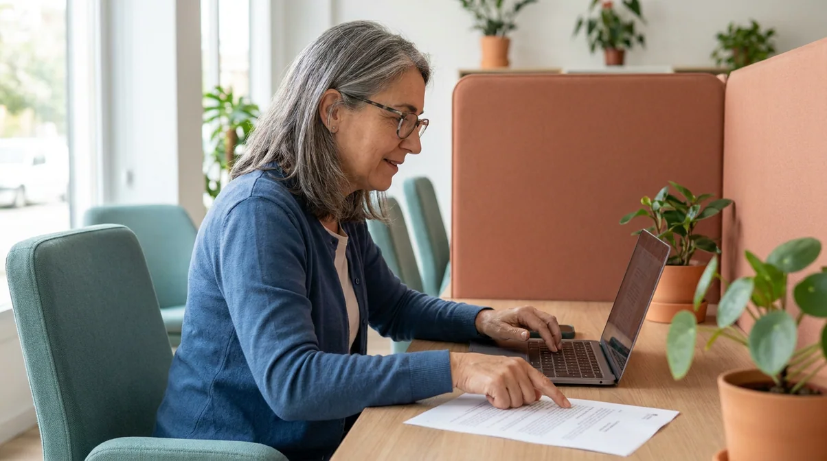 Cómo terminar un curso online si trabajas 5 Mujer revisando las condiciones de un curso mientras escribe una consulta