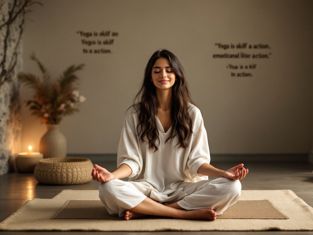 Una persona practicando yoga y meditación, aprendiendo a reconocer y manejar sus emociones de manera constructiva, rodeada de un ambiente tranquilo y armonioso."