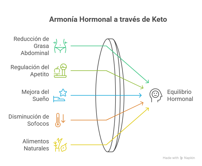 Curso "Plan Keto Hormonal". Como perder peso en la menopausia fácilmente en 2025 3 Reduce la grasa abdominal de forma efectiva Plan Keto Hormonal: Como perder peso en la menopausia fácilmente en 2025Regula el apetito y la insulinaMejora la calidad del sueñoDisminuye los sofocos y la inflamaciónAporta alimentos para regular el sistema hormonal de forma natural