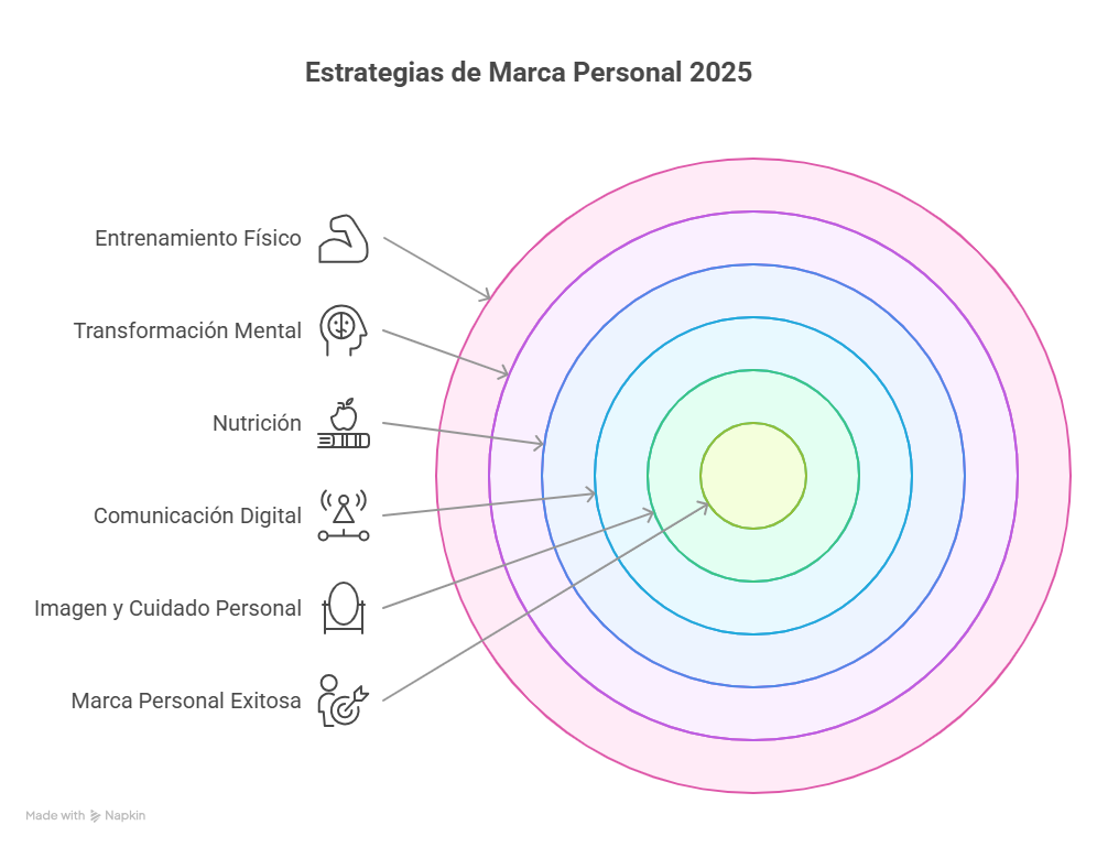 Cómo potenciar marca personal 2025 y causar una primera impresión inolvidable 4 Cómo potenciar marca personal 2025 de manera efectiva y sostenibleUna marca personal exitosa no solo depende de la apariencia externa, sino también de la percepción que generas. Para lograrlo, necesitas una formación integral:🔹 Entrenamiento físico para proyectar energía y determinación.
🔹 Transformación mental para cultivar resiliencia y enfoque.
🔹 Nutrición adecuada para mantener salud y claridad mental.
🔹 Comunicación digital efectiva para destacar en internet.
🔹 Imagen y cuidado personal para inspirar confianza inmediata.