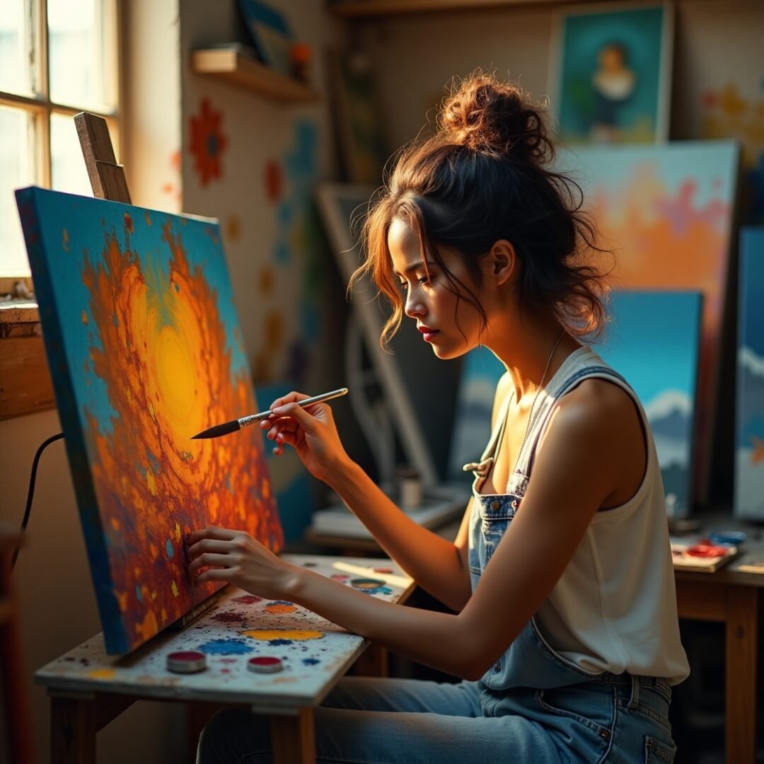 pintora pintando un cuadro. Mejores Cursos Online Para Reinventarte en hábitos de vida saludable.