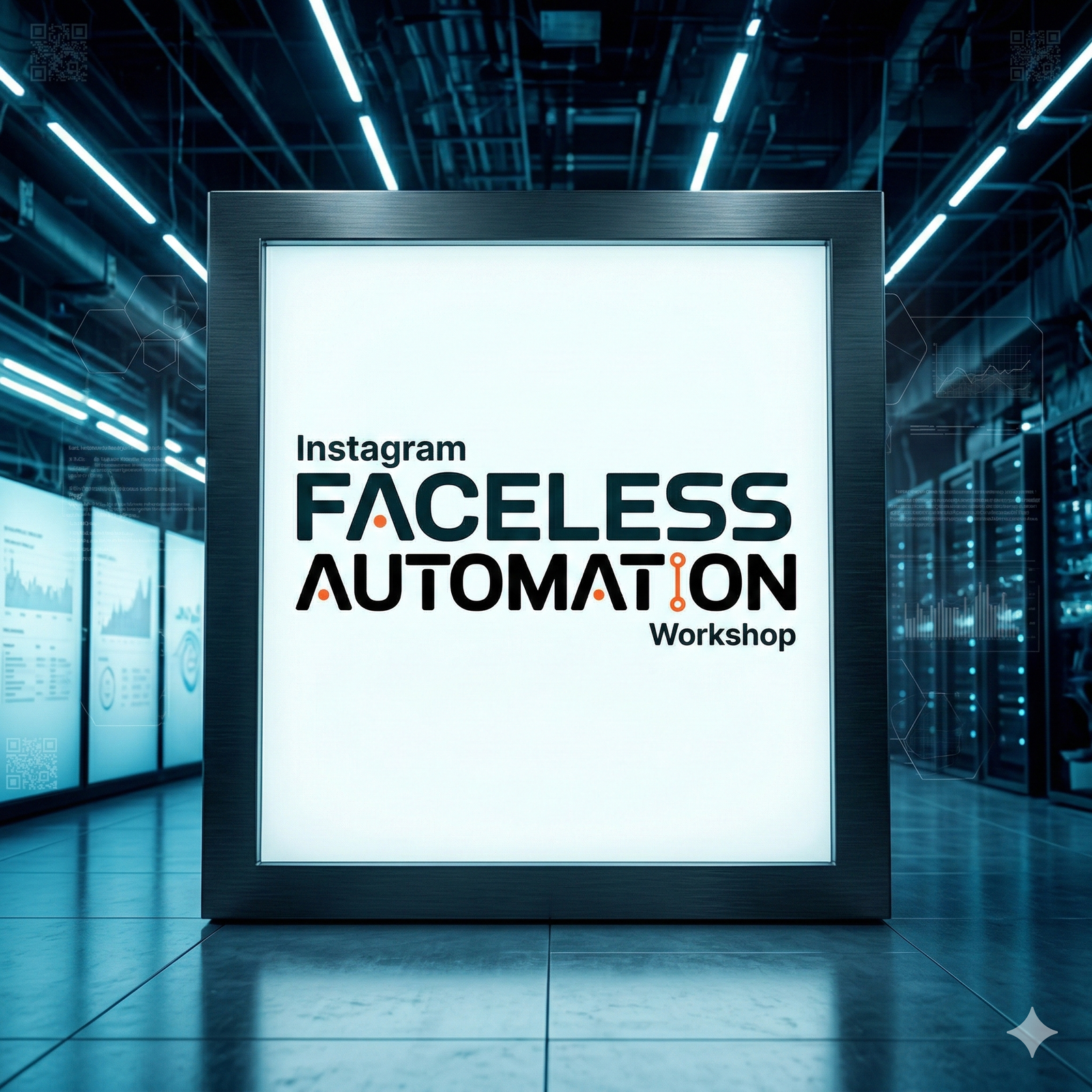 Portada del Instagram Faceless Automation Workshop (Workshop Instagram Javier Elices) con el título sobre fondo tecnológico azul.