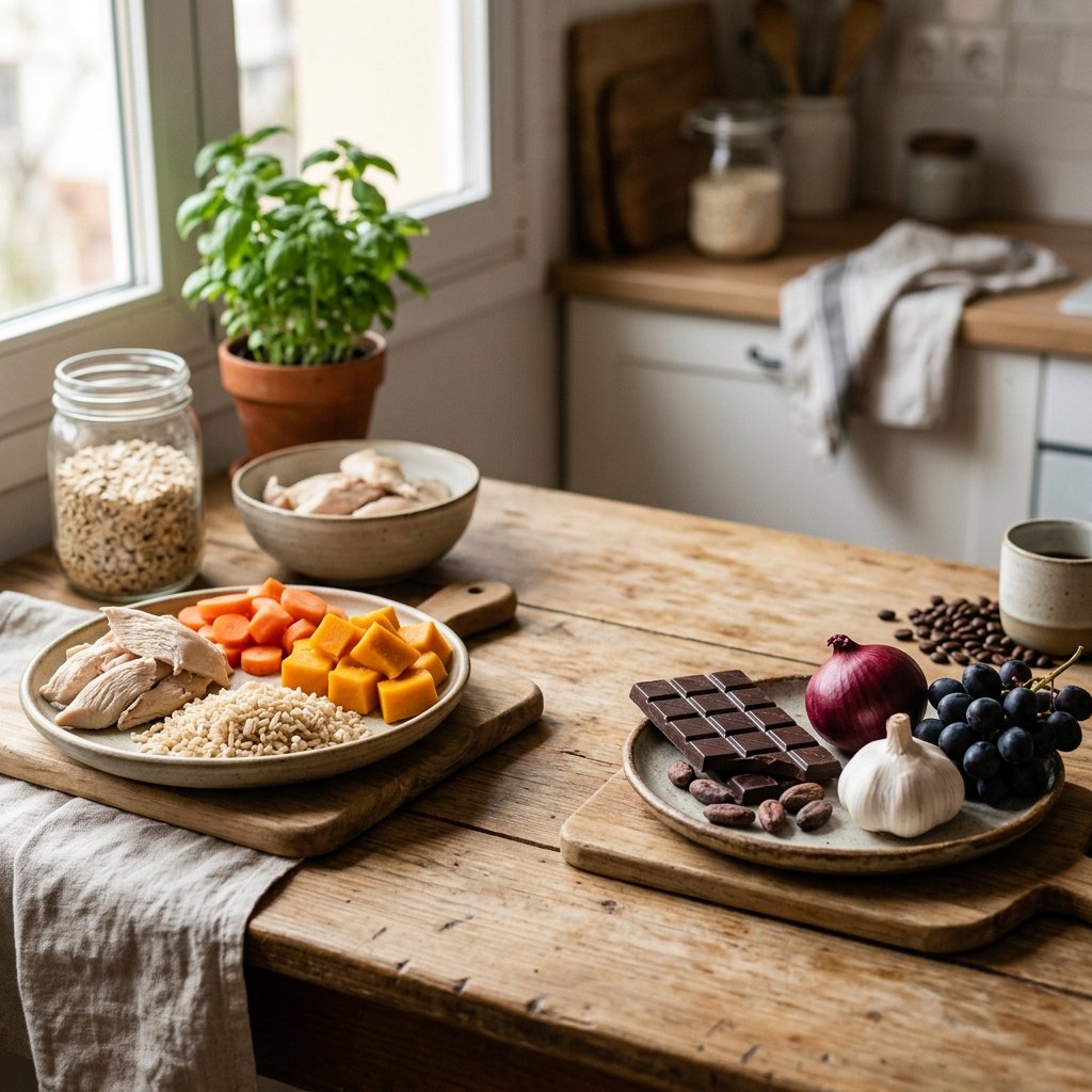 ingredientes habituales y alimentos a evitar en recetas para perros y gatos