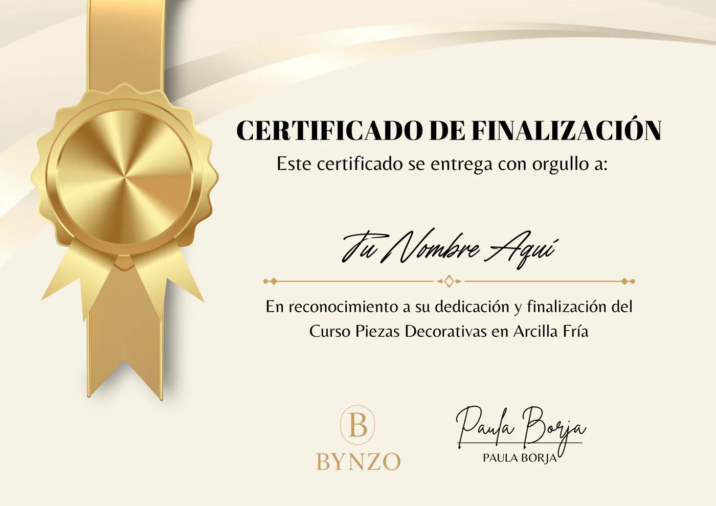 Piezas Decorativas en Arcilla Fría: opiniones y análisis del curso 7 Modelo de certificado de finalización del curso Piezas Decorativas en Arcilla Fría