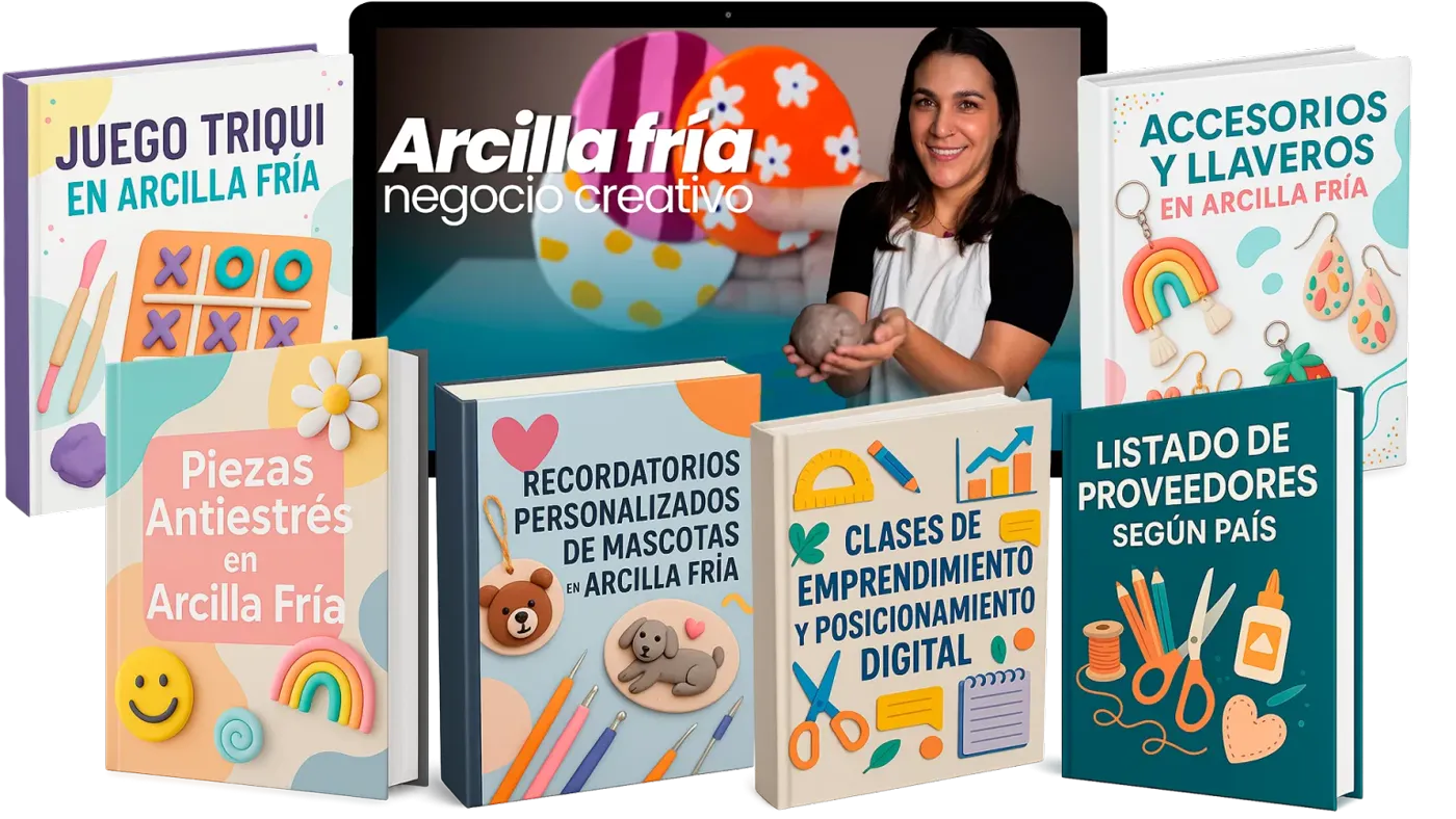 Piezas Decorativas en Arcilla Fría: opiniones y análisis del curso 6 Mockup del curso Piezas Decorativas en Arcilla Fría y sus materiales adicionales