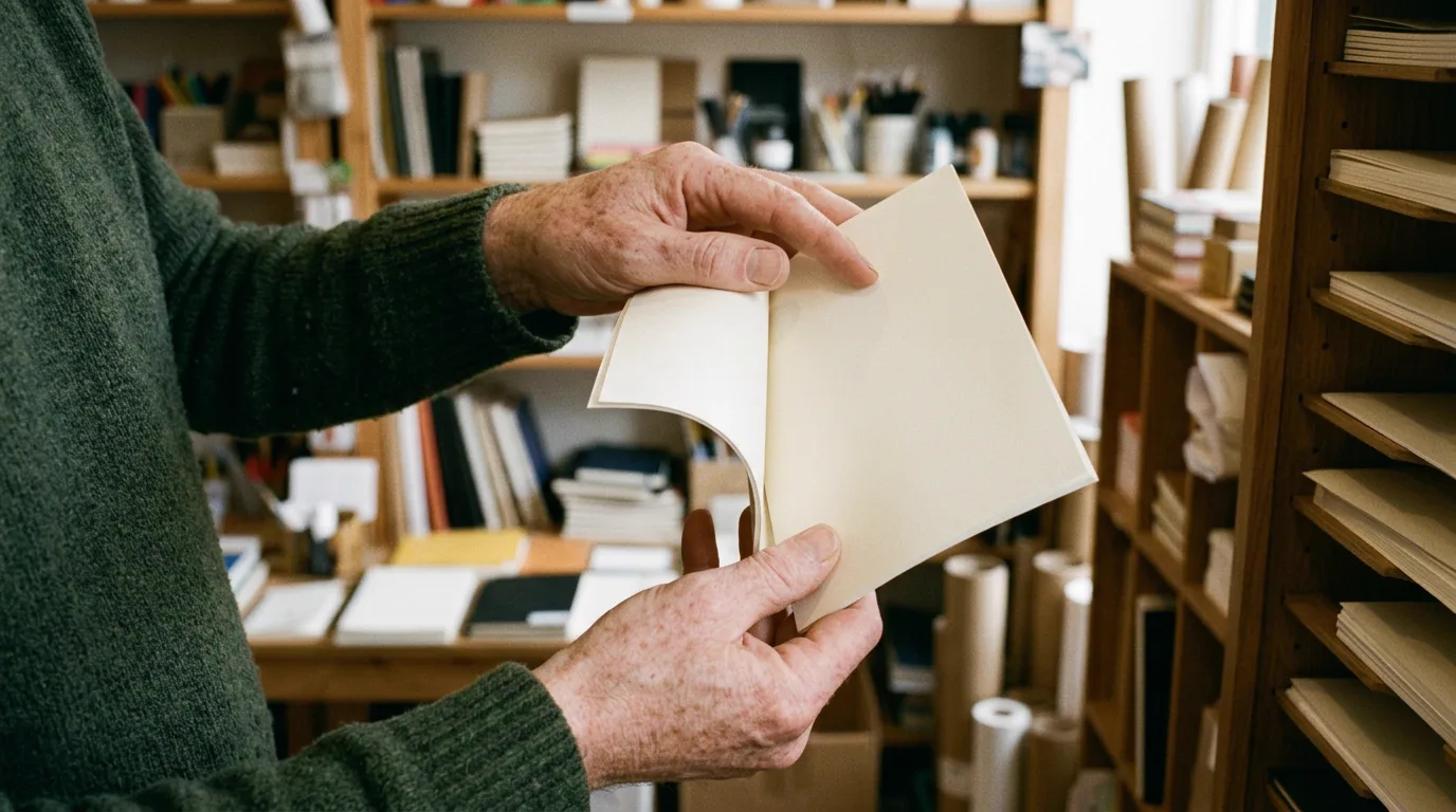 Papelería Creativa como Negocio: opiniones antes de empezar 3 Papelería Creativa como Negocio: manos comparando dos muestras de papel, recreación editorial.