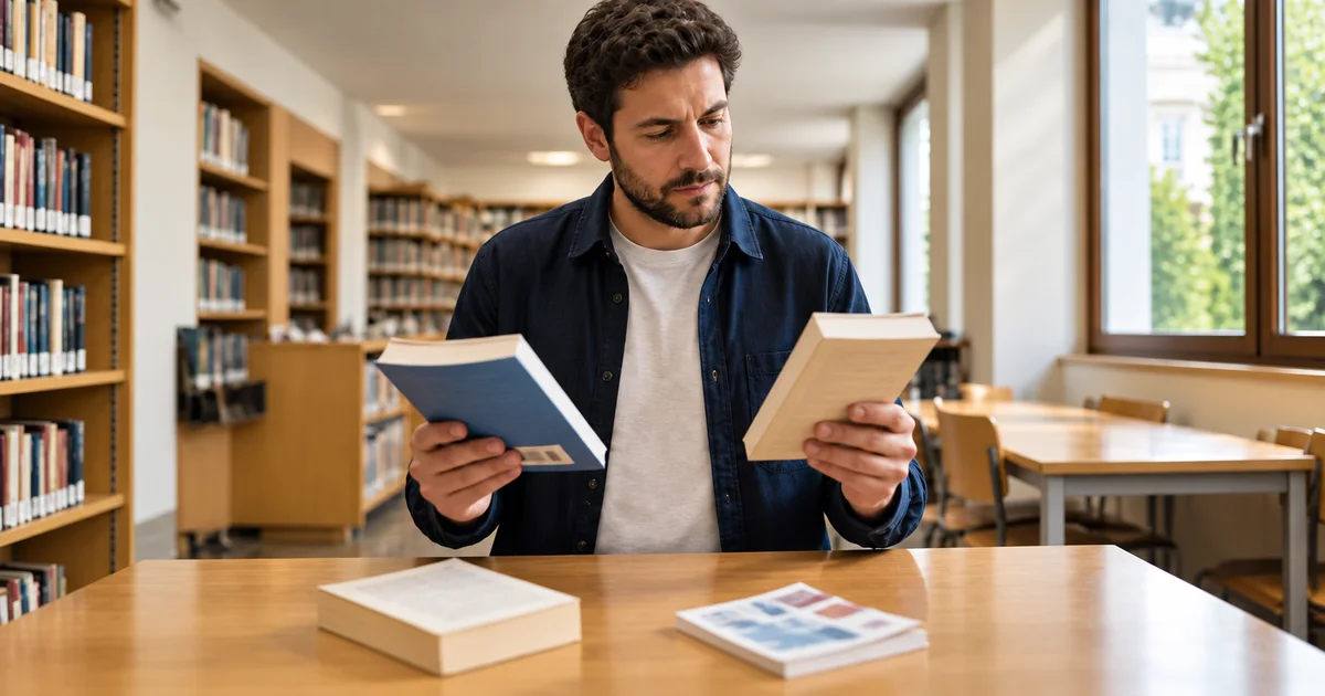 Lector ante varios tipos de texto, eligiendo el más útil según el propósito de la lectura