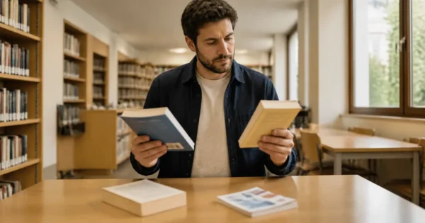 Lector ante varios tipos de texto, eligiendo el más útil según su propósito
