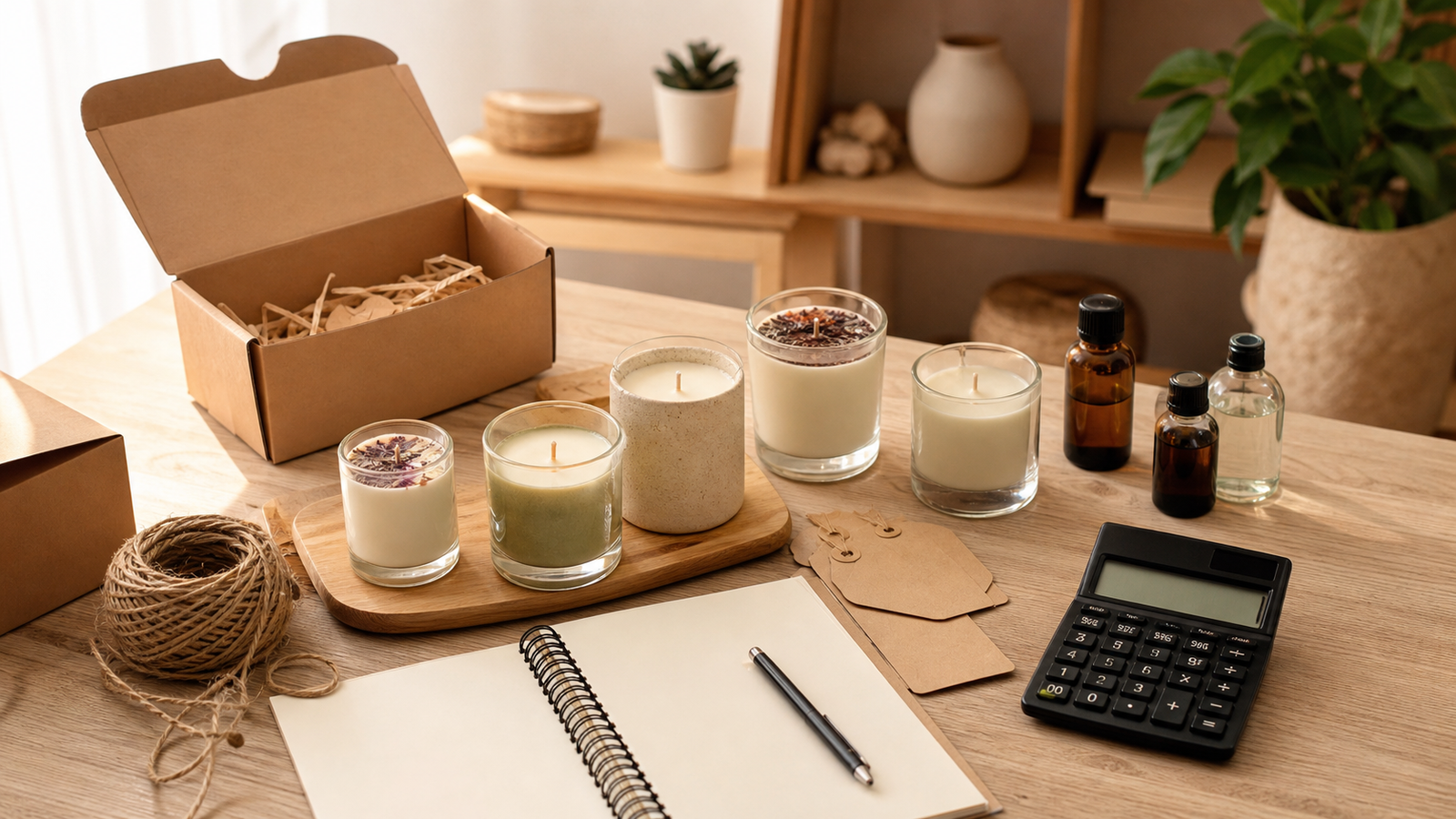 Velas artesanales con packaging y libreta de costes para vender desde casa