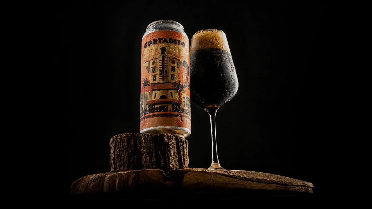 Fotografía de producto con una lata y una copa de cerveza utilizada en la presentación del curso